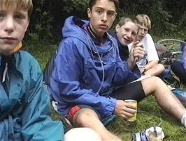 Luke uses brute force in his attempts to use Michael's pocket-knife can opener at our lunch spot near Llanilar
